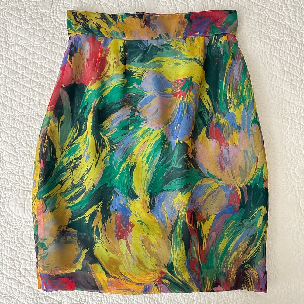 Vintage 80s Sonata Colorful Watercolor Floral Mini Skirt